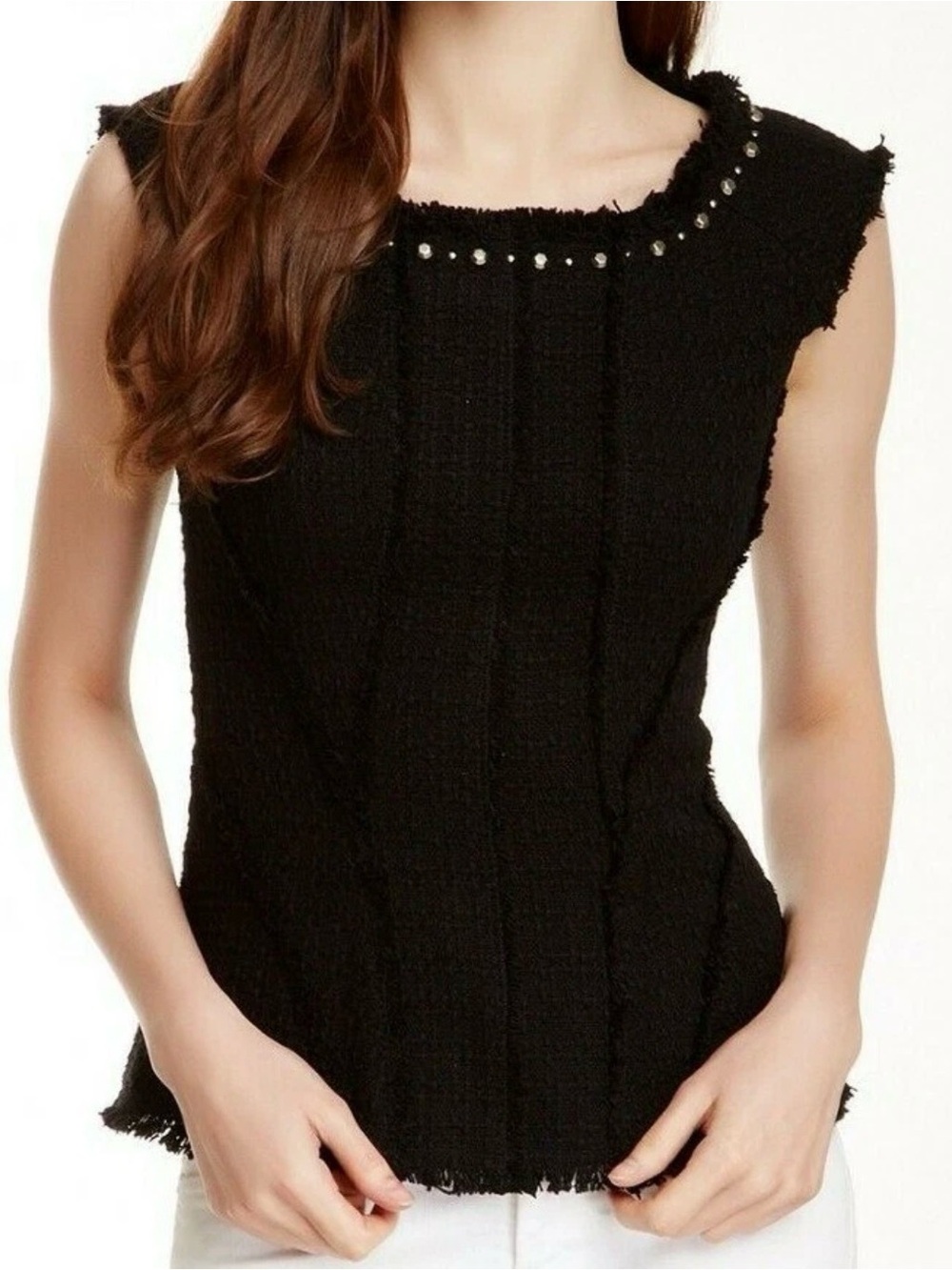 Rebecca Taylor Black Sleeveless Tweed Top with Stud Detail Size 10
